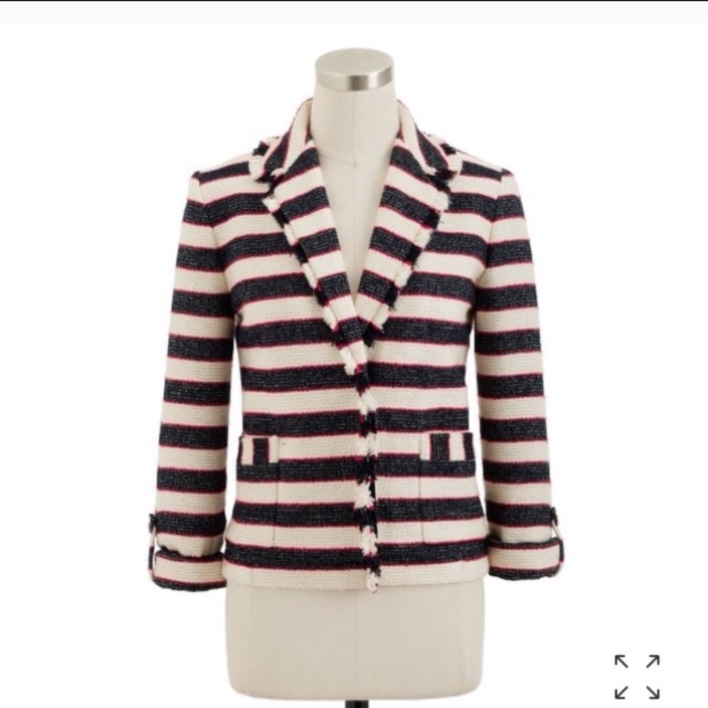 J. Crew Collection Legion Stripe Jacket Cream Blue
